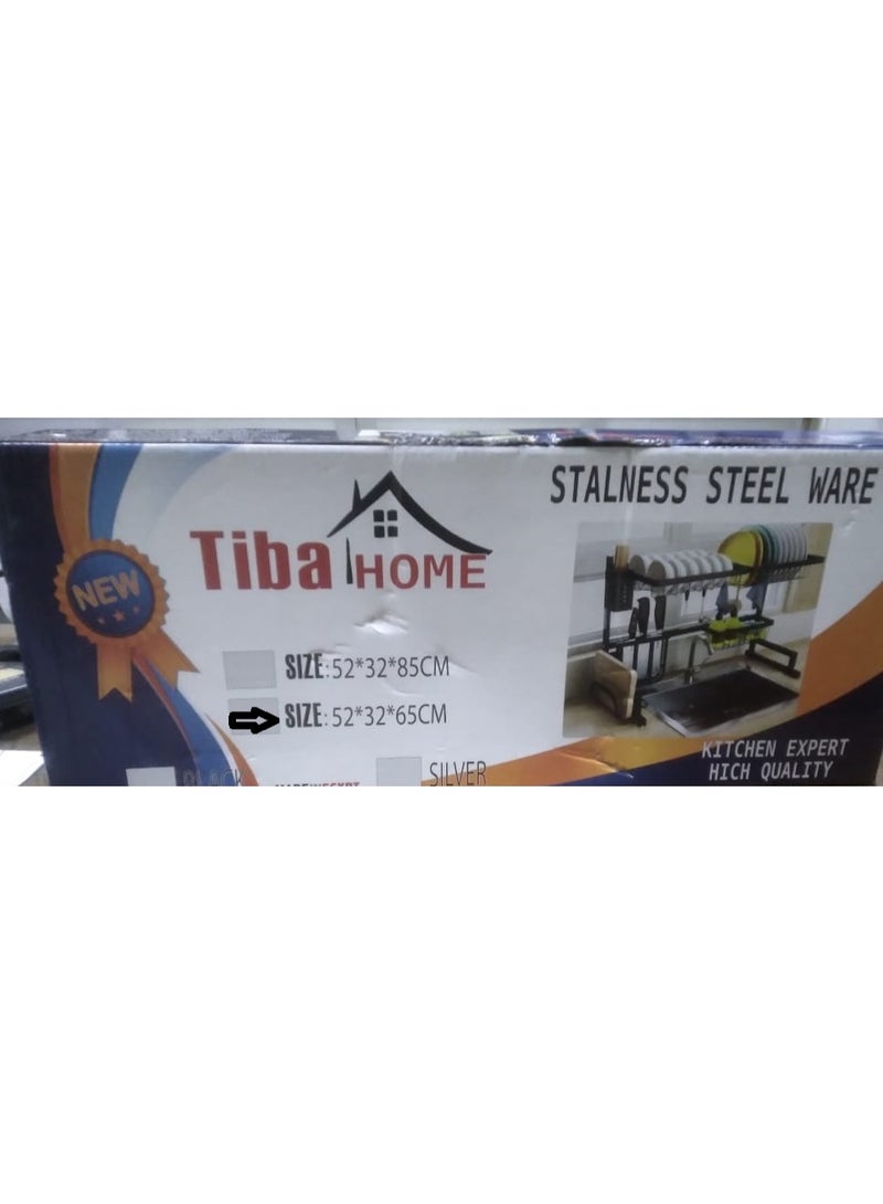 طيبة منظم وصفايه حوض 65 سم تجفيف للاطباق يوضع فوق الحوض 1 صفايه من الستانلس ستيل مع حامل لعيدان الاكل ولوح التصفية لادوات المطبخ موفرة للمساحة خطافات تعليق - اسود - Image 5